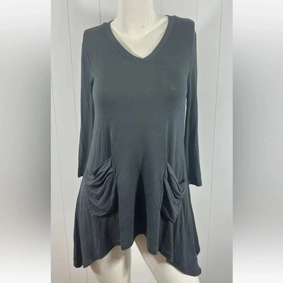 LOGO Lori Goldstein Green Tunic Top Sz XXS 3/4 Sleeve Pockets Flowy Blou… - Picture 1 of 7